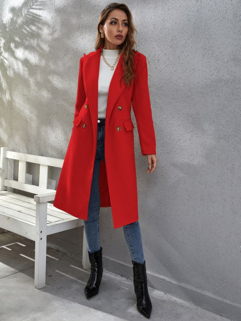 Red Peacoat  Fashion Wear With Dark Blue And Navy Casual Trouser, Overcoat: double-breasted,  outdoor bench,  trench coat,  pea coat  