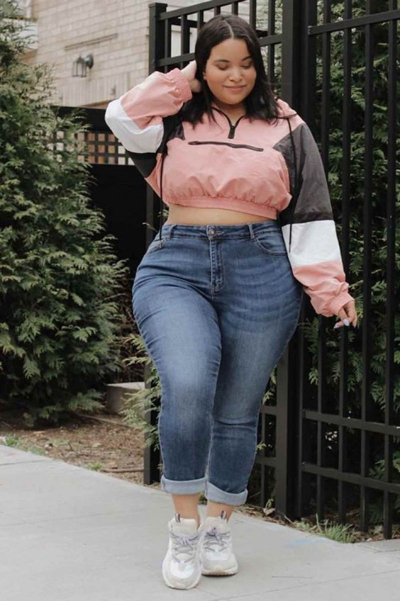 Pink Sweater, Plus Size Crop Top Fashion Outfits With Light Blue Casual Trouser, Cute Plus Size Outfits: plus-size clothing,  plus size dress,  fashion accessory,  fashion to figure,  slim-fit pants,  vikki vi  