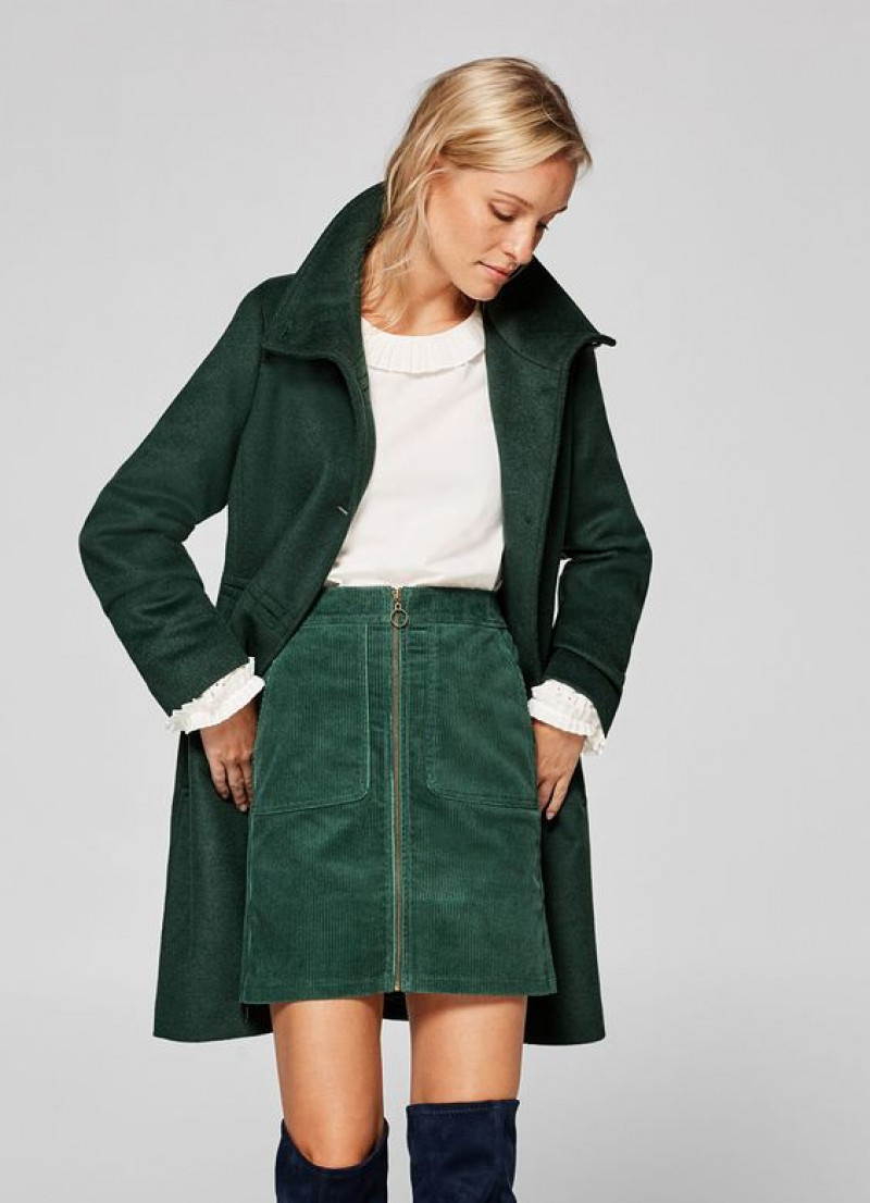 Green Corduroy Skirt Outfit Trends with Winter Coat: leather skirt,  womens fashion  