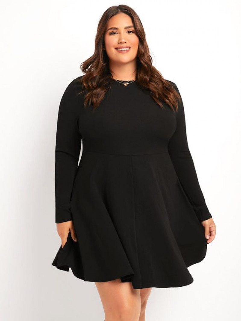 Black Fit-and-Flare Dress with Keyhole Neckline for Smart Casual Events, Chubby Girls Outfit: day dress,  little black dress,  cocktail dress,  sheath dress,  party dress,  women's apparel,  women's dress  
