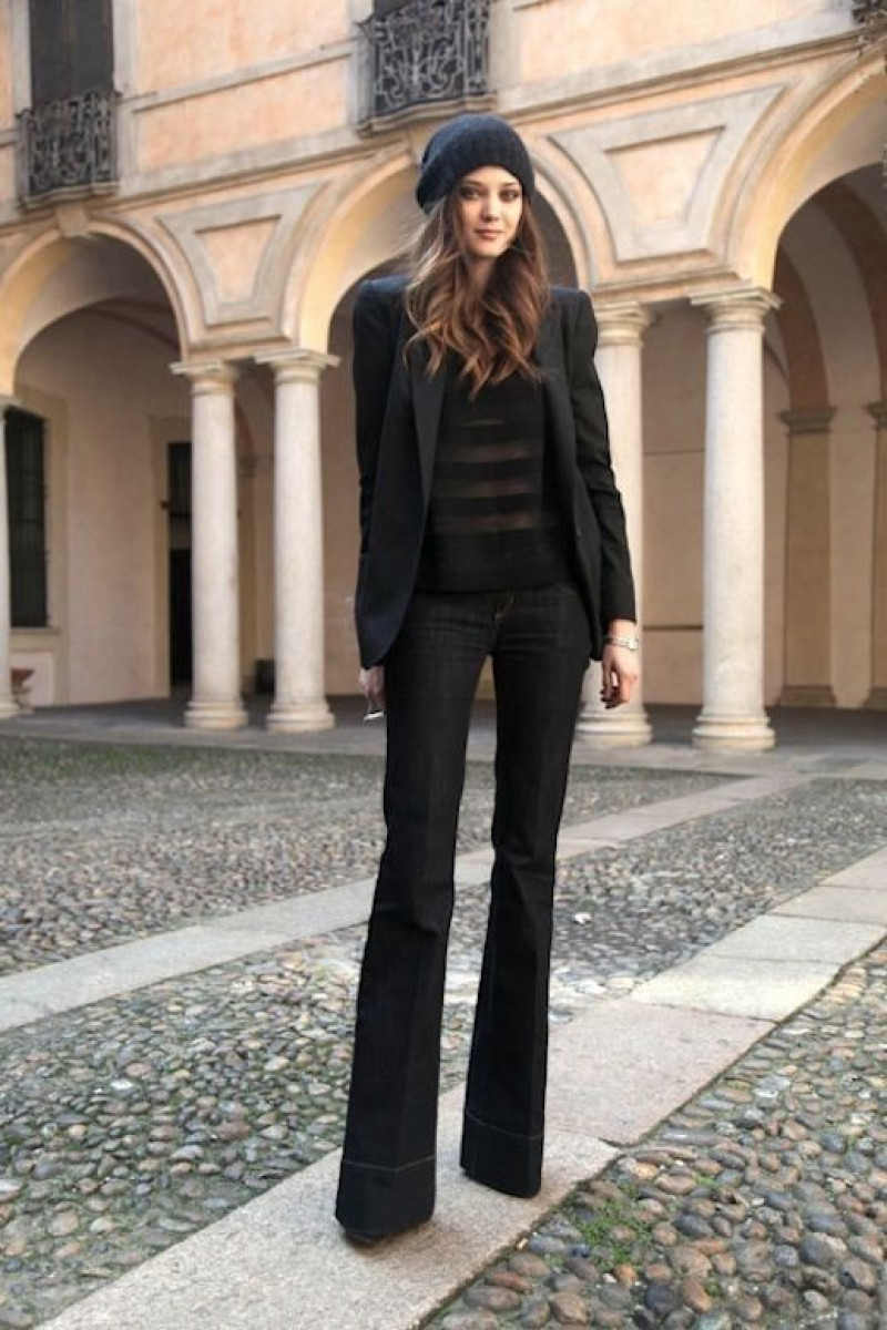 Dark Blue And Navy Blazer Fashion Ideas With Light Blue Boot Cut Trouser, Winter Outfits 2023: bell-bottoms,  jersey flared trousers - andreadamo - woman,  flared jeans black,  levi strauss & co.,  palazzo pants  