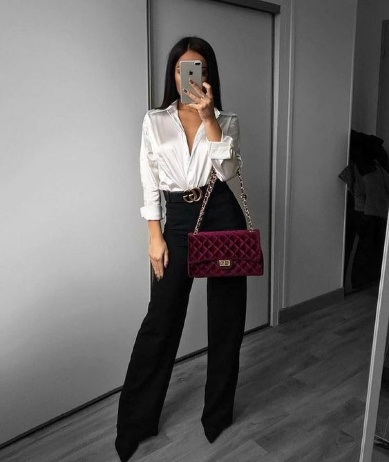 White Cropped Blouse  Fashion Wear With Black Suit Trouser: formal wear,  smart casual  