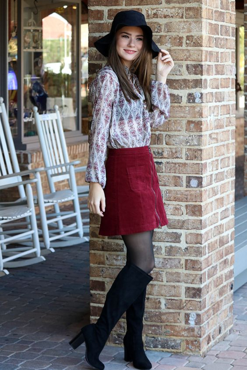 Red Formal Skirt Corduroy Outfit Designs With Wrap Top, Tights: free people,  skirt jean  