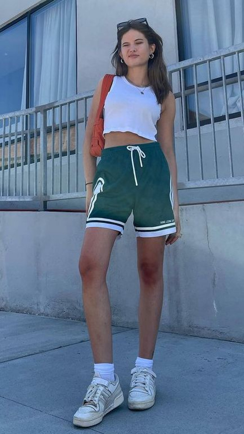 White Crop Top Shorts With Sneakers Fashion Ideas With Green Sportswear Short, Shorts: sleeveless shirt,  gym shorts,  women's athletic shorts,  basketball shorts  