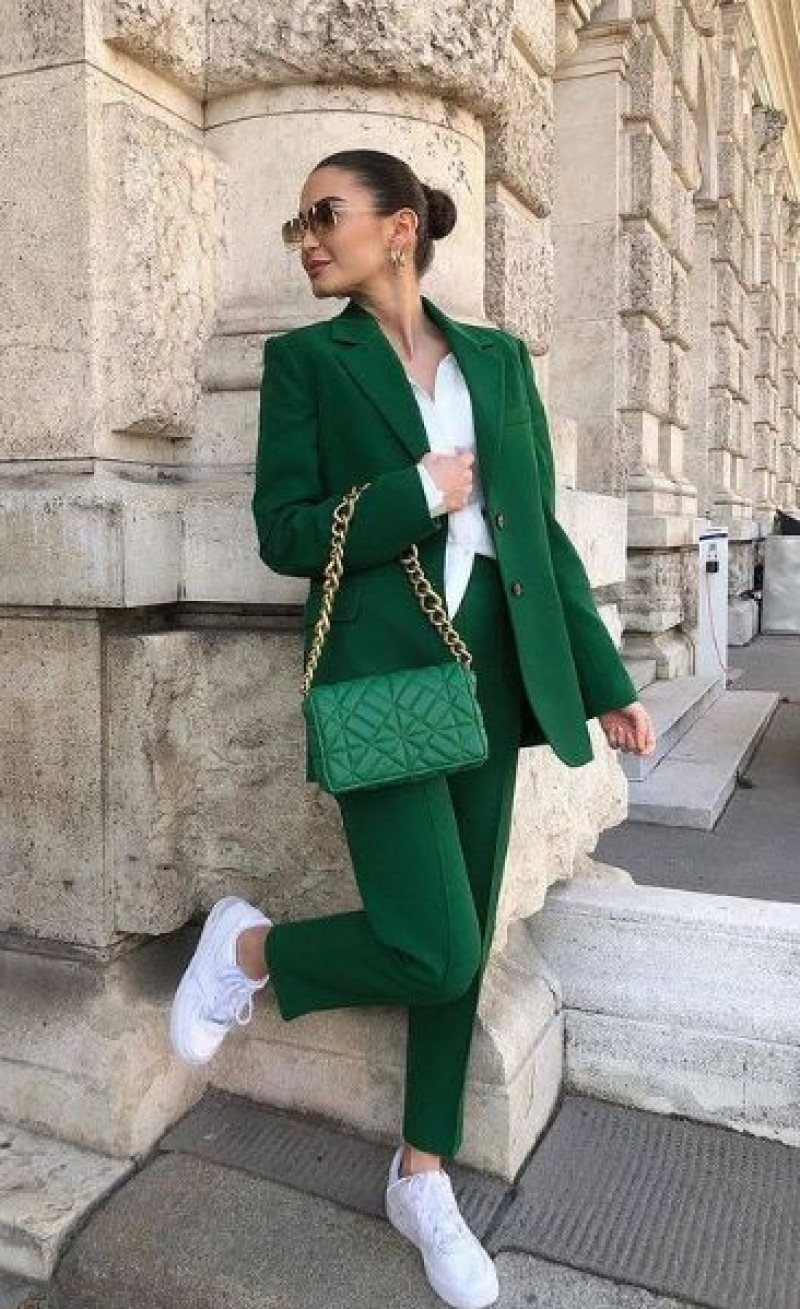 Green Wool Coat  Fashion Trends With Green Casual Trouser, Leggings: women's suits,  office wear,  women's sets blazers office elegant women's workwear outfit female pocket jacket green coat two piece  