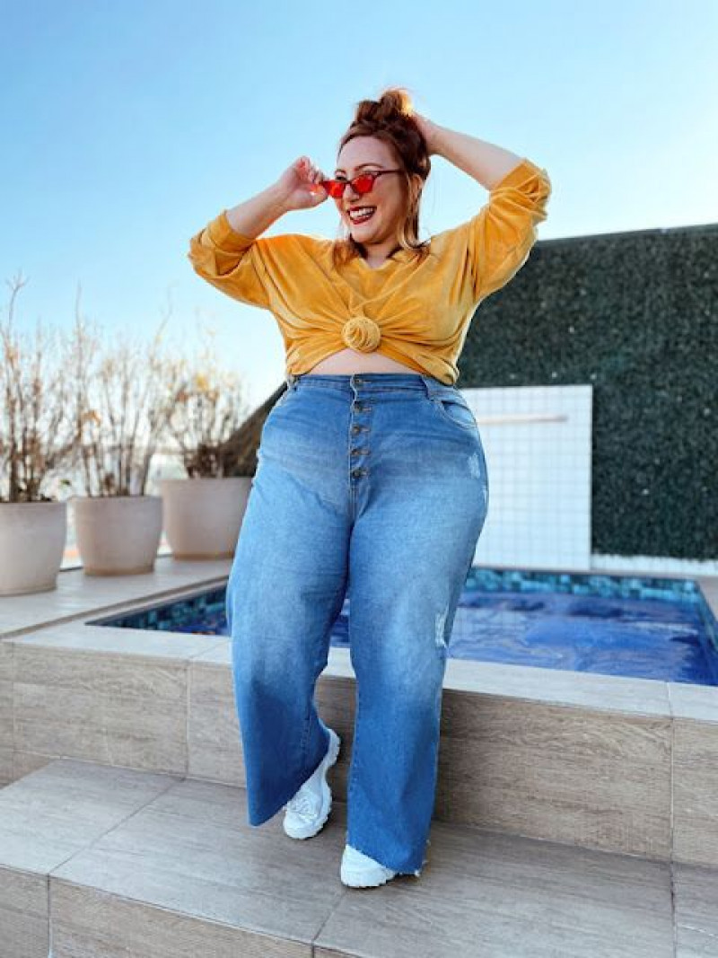 Orange Sweatshirt Curvy Teen Fashion Ideas With Light Blue Casual Trouser: plus-size clothing,  high-rise,  mom jeans,  wide-leg jeans  