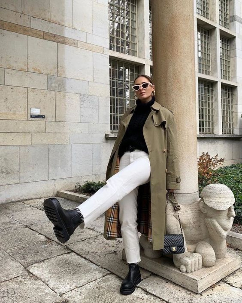 White Pants Black Boots Fashion Trends With Beige Trench Coat, San Diego Zoo: dr. martens,  chelsea boot,  project womens,  beige trench coat,  white casual trouser,  black casual boot chelsea and ankle boot,  beige and white,  beige trench coat and white casual trouser  