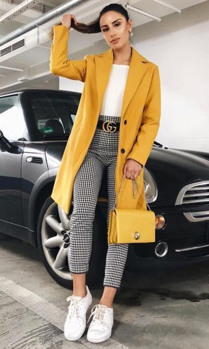 Yellow Winter Coat  Clothing Ideas With Casual Trouser, Outfits For Ladies: womens fashion,  formal wear,  winter clothing,  semi-formal wear  