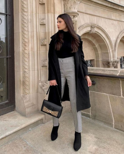 Chic clothing with overcoat, trench coat, leather jacket