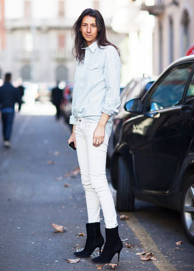 White jeans with black ankle boots: knee-high boot,  chelsea boot,  fashion boot,  ankle boot  