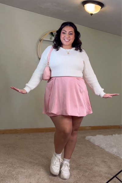 Pink chic clothing with skirt, miniskirt: wild fable,  classic sheer tights  