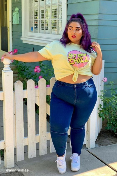 Magenta and purple trendy clothing ideas with denim, t-shirt: plus-size clothing,  curvy girl,  plus size beauty,  girls' outfit,  teenage girl  
