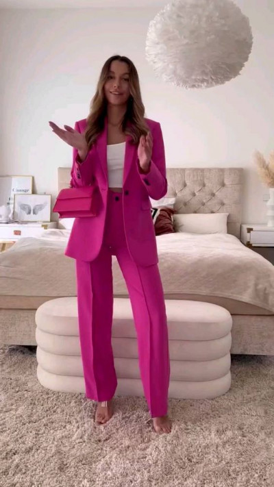 Purple and pink chic clothing with blazer, formal wear: 