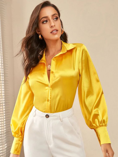 Adorable fashion yellow satin shirt, t-shirt: 