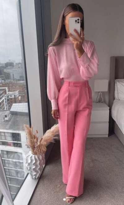 Chic collection of Pink wide-leg jeans: high-rise,  wide-leg jeans  