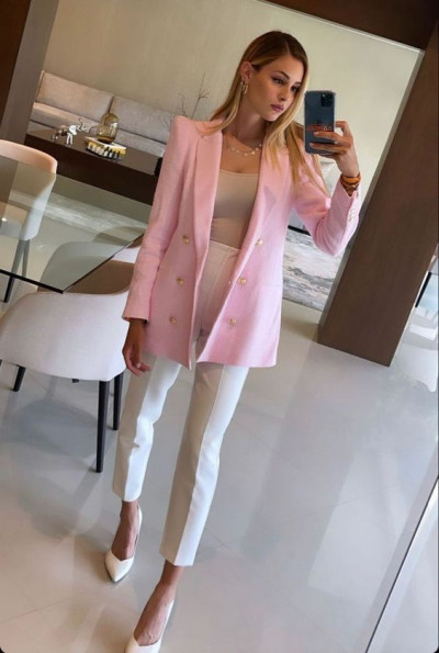 Formal outfit blazer rosa, womens fashion: 